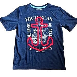 Excellent Sonoma Boys 7X Nautical Theme Short Sleeve Blue Graphic Crewneck Shirt